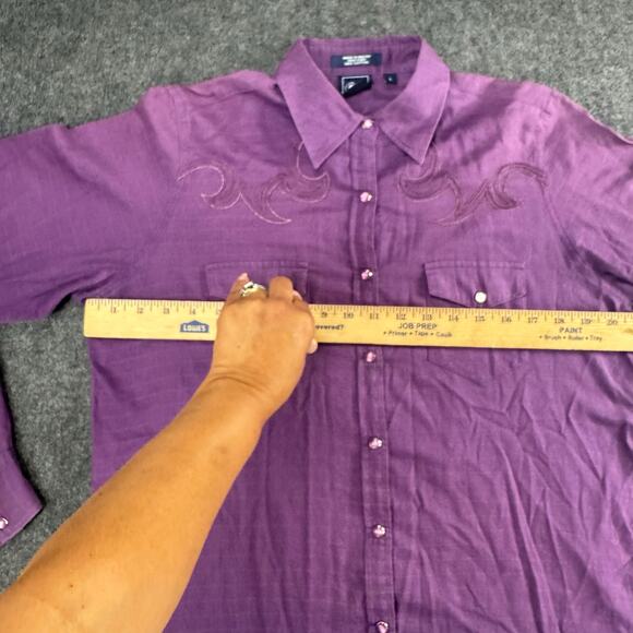 Western Rodeo Shirt Purple Pearl Snap Long Sleeve Arena‎ Shirt Cruel Girl L FLAW - Picture 9 of 10